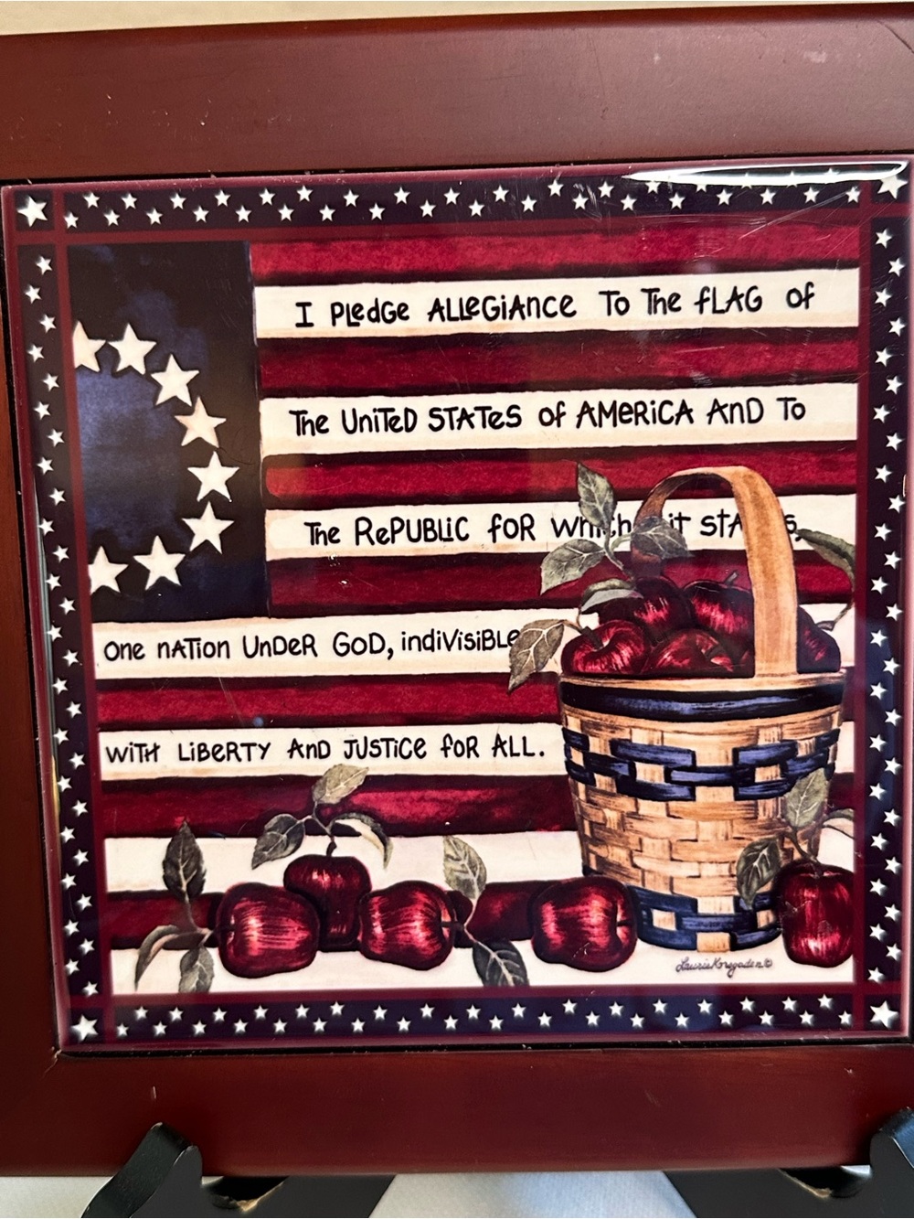 Vintage 7X7 American Flag Trivet Featuring the Pledge of Allegiance